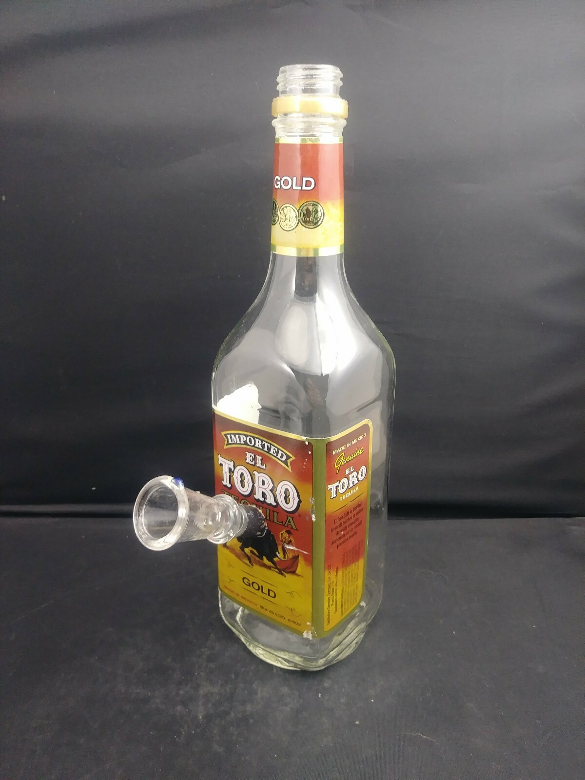 El Toro Gold Tequila Bottle Bong Water Pipe with Genuine Blue Dot Bowl