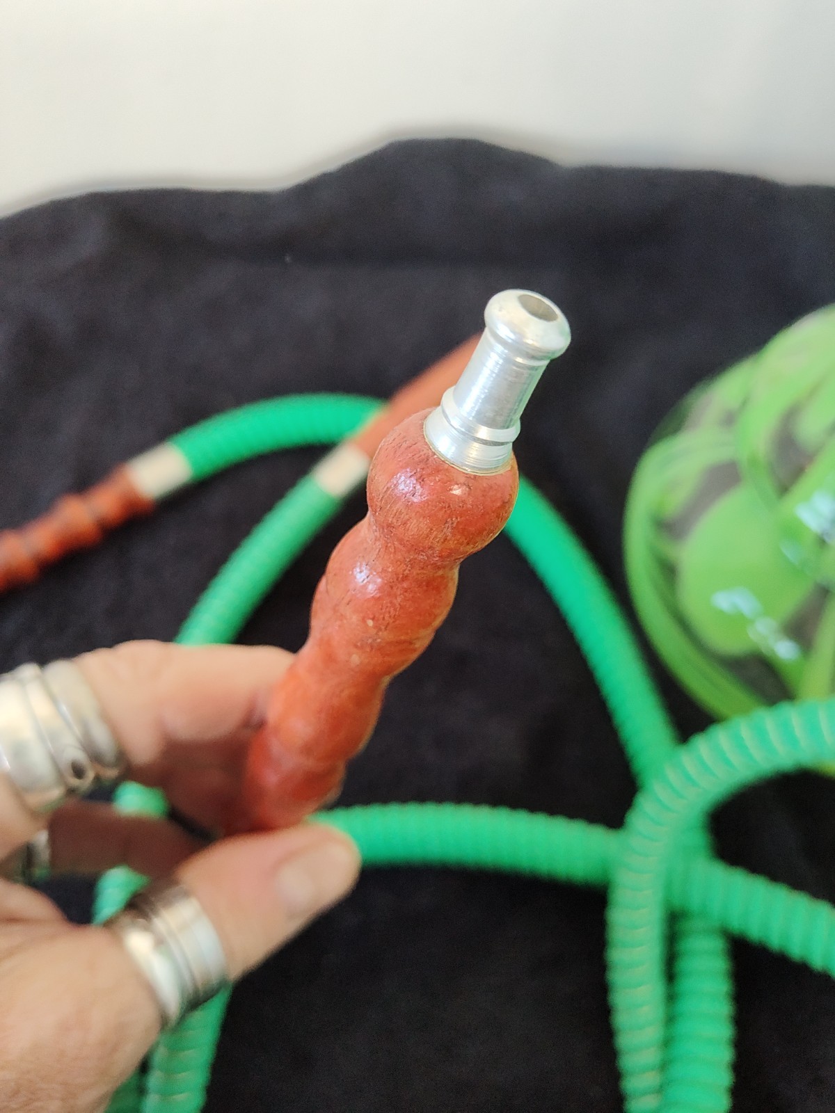 Green & clear glass Hookah with two hoses