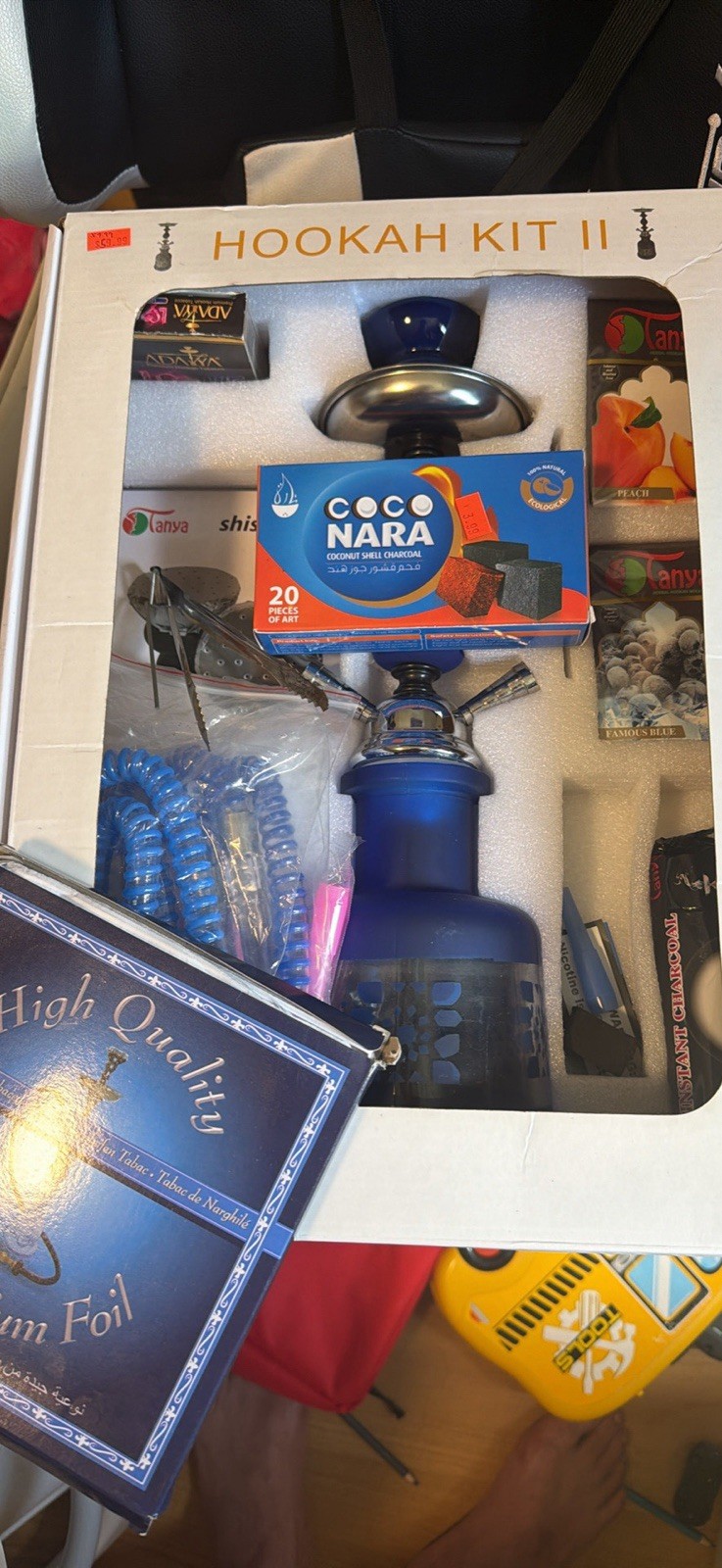 Hookah Kit II Blue Hookah Set w/ Coco Nara Coconut Shell Charcoal (20 pcs)