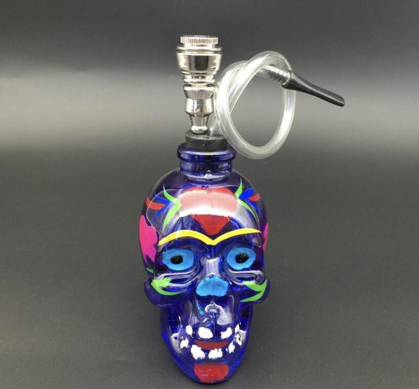 1 X Best glass pipe colourful skull head glass bong shape popular Hookah Shisha