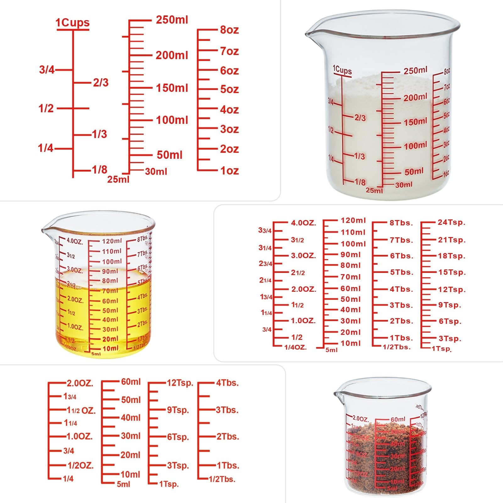 Ackers High Borosilicate Glass Measuring Cup Set with Pour Spout,60ml(2OZ),12…