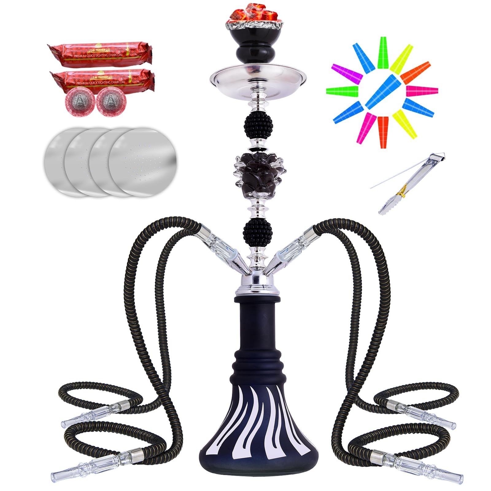 Premium 21&Prime; Hookah Set – Complete Shisha Kit with Glass Vase, 4 Hoses, Bowls & C