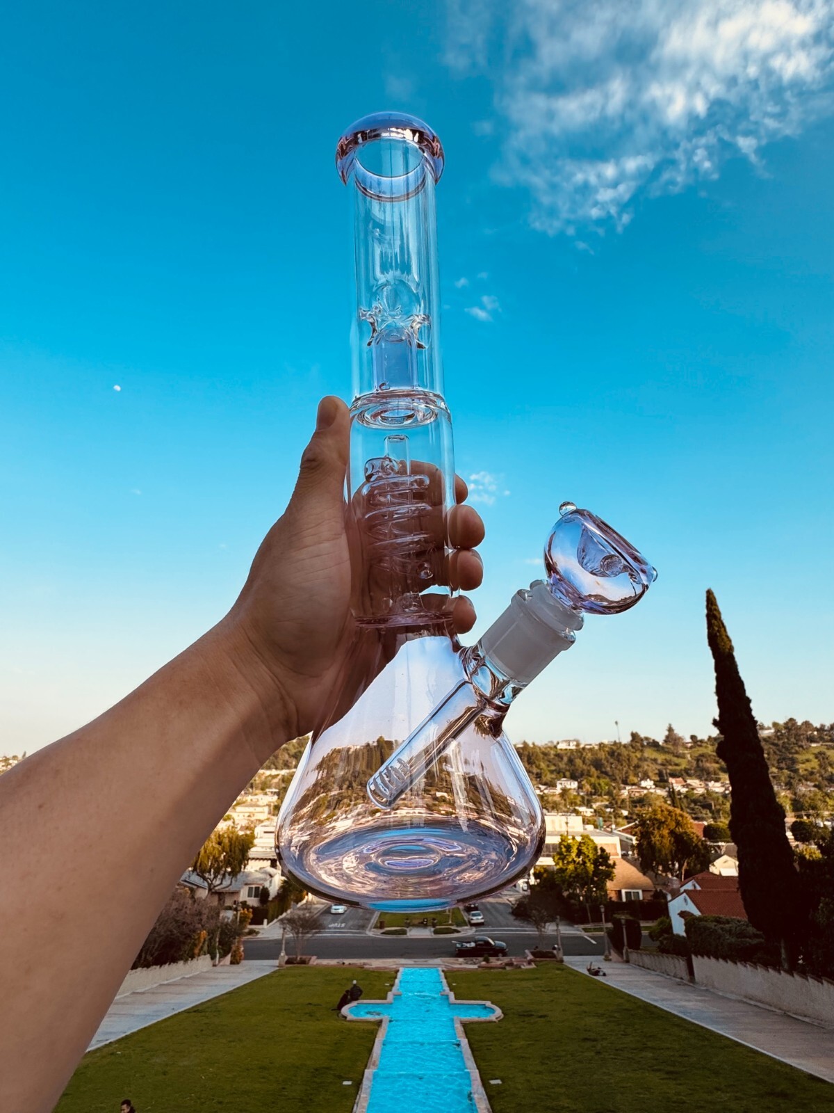 13&Prime; Pink Glass Heavy Bong Hookah Water Pipe Heavy Beaker with Custom Made Bowl