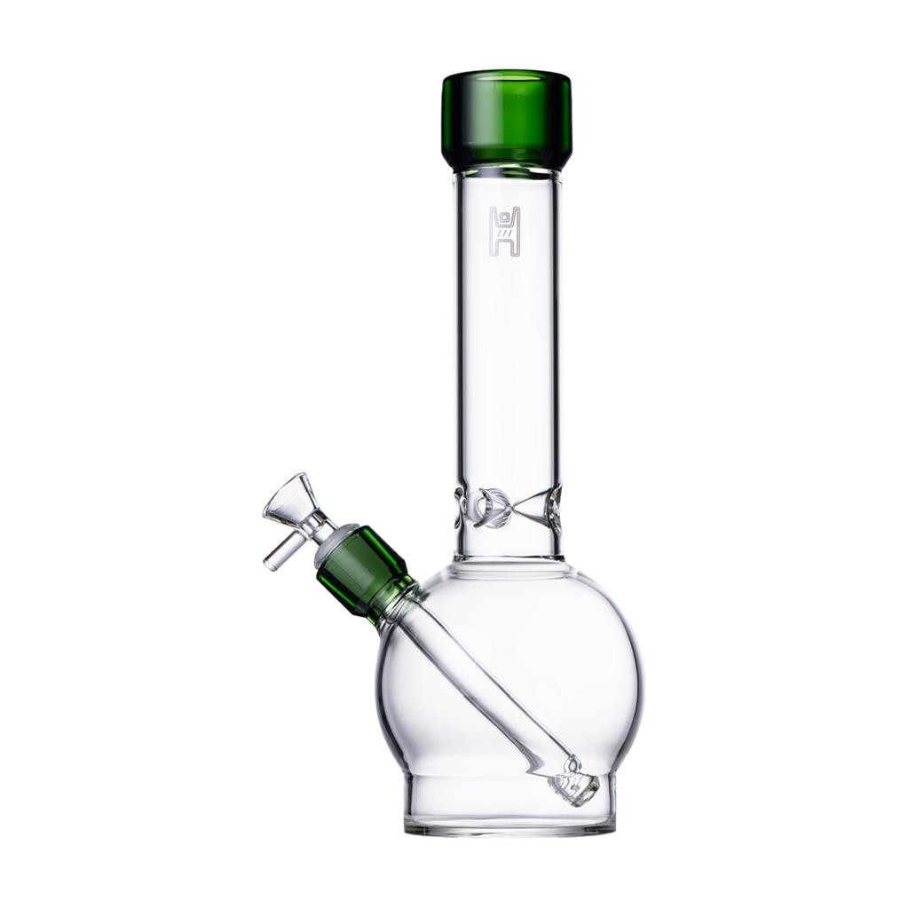 Human Grade 12&Prime; Ball Water Pipe CLEAR W GREEN ACCENTS Thick Borosilicate Glass