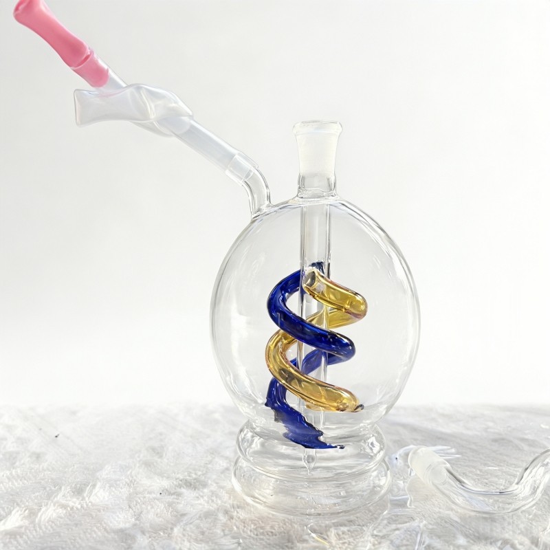 4.5&Prime; Premium Glass Water Pipe with Dual Spiral Percolator Blue Gold Orb Bong