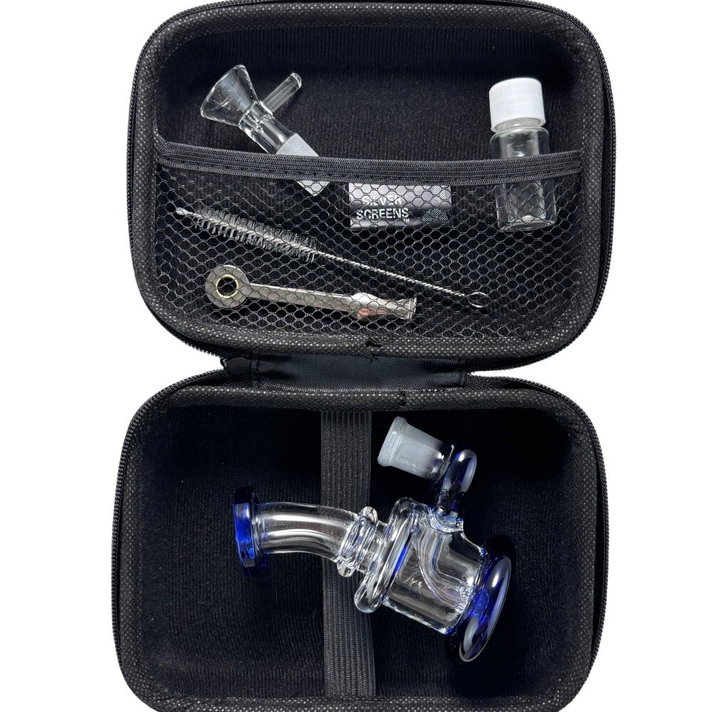 4&Prime; Mini Blue Glass Bong Diffused Perc Premium Quality Water Pipe Hookah W/Box