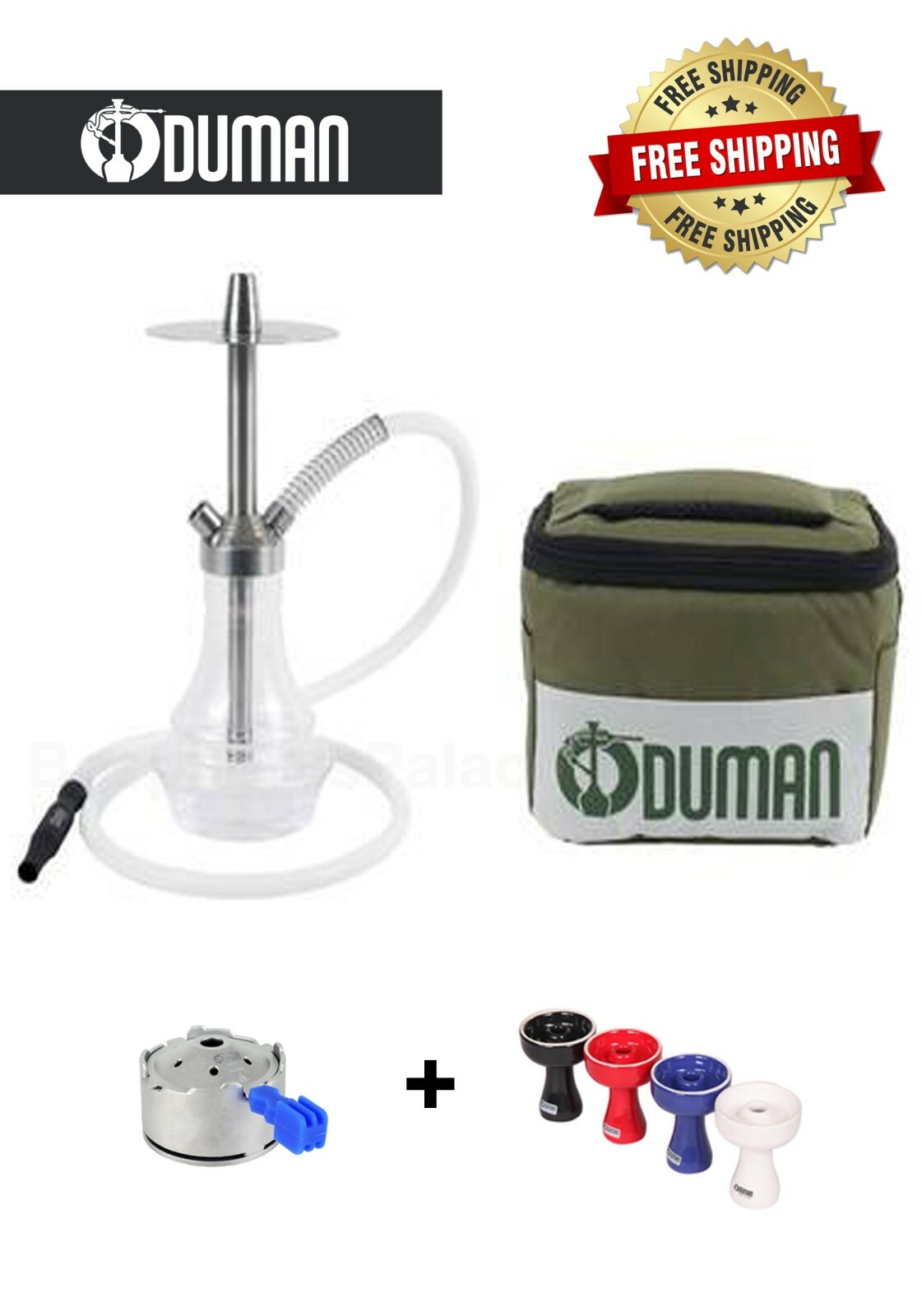 ODUMAN Gusto-XS + IGNIS + CERAMIC BOWL Stainless Steel Shisha Hookah TRAVEL BAG