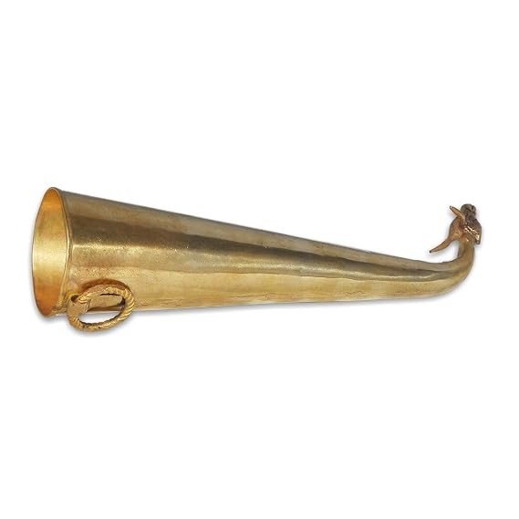 Brass Gaumukhi Shringi for Abhishek, Bathing Pot for Gods, Shringi Pipe 10 cm