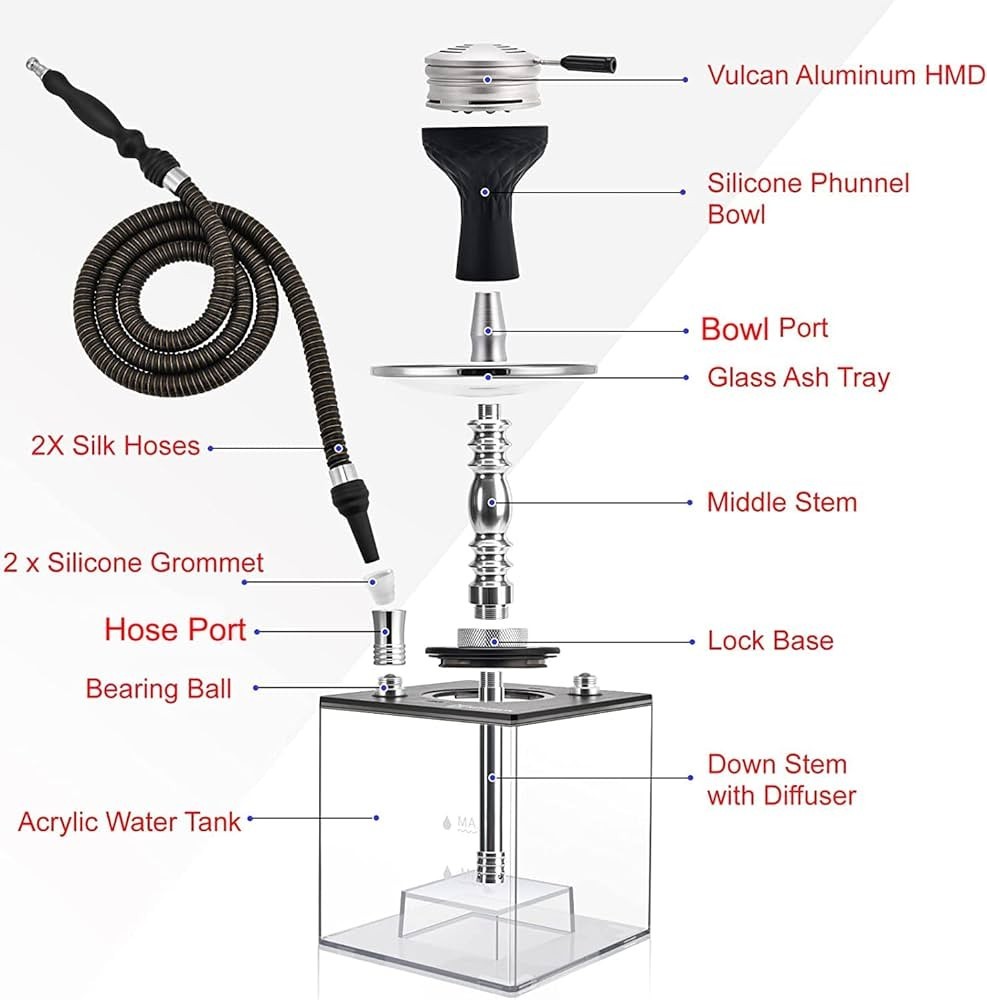 Kitosun Trilogy Hookah Glass Base 4 Hose Ports Diffuser Vulcan HMD Phunnel Bowl