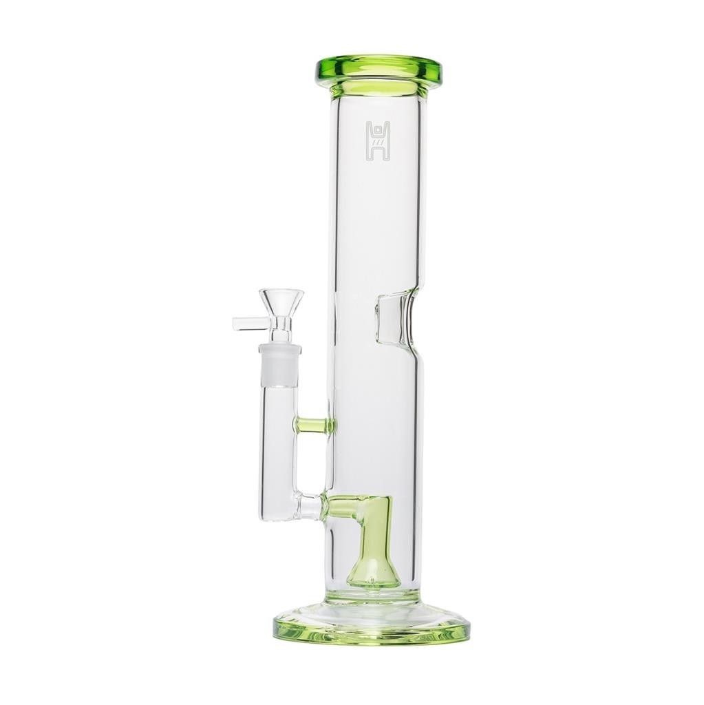 Human Grade 12&Prime; Tube Water Pipe CLEAR W MATRIX GREEN ACCENT Thick Boro Glass