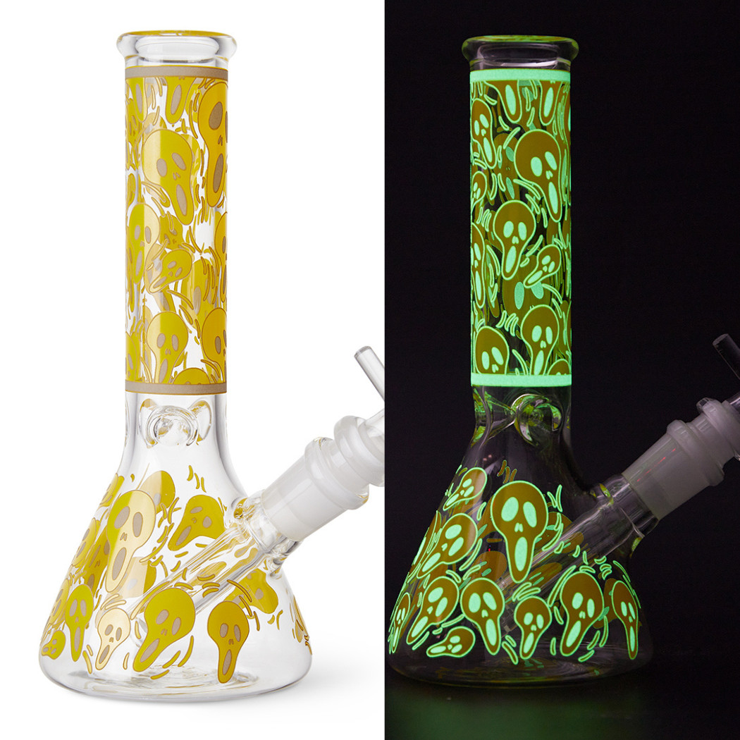 7.8&Prime; Skull Fluorescent Glass Bong Glass Water Pipe Smoking Tobacco Beaker 14MM