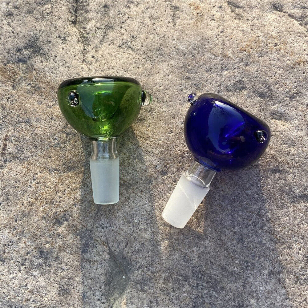 2pcs 14mm Male Glass Bong Tobacco Bowl for Smoking water Pipe Bong Blue & Green