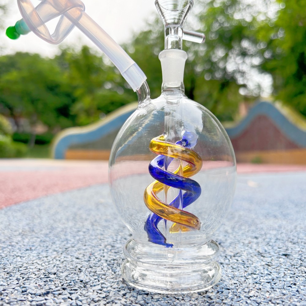 4.5 » Mini Spiral Coil Glass Bong Portable Water Pipe Hookah w/10mm Bowl & Hose