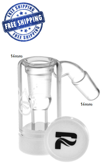 14mm Glass Ash Catcher 45° Degree Male Female Adapter w/ Silicone Bottom Jar
