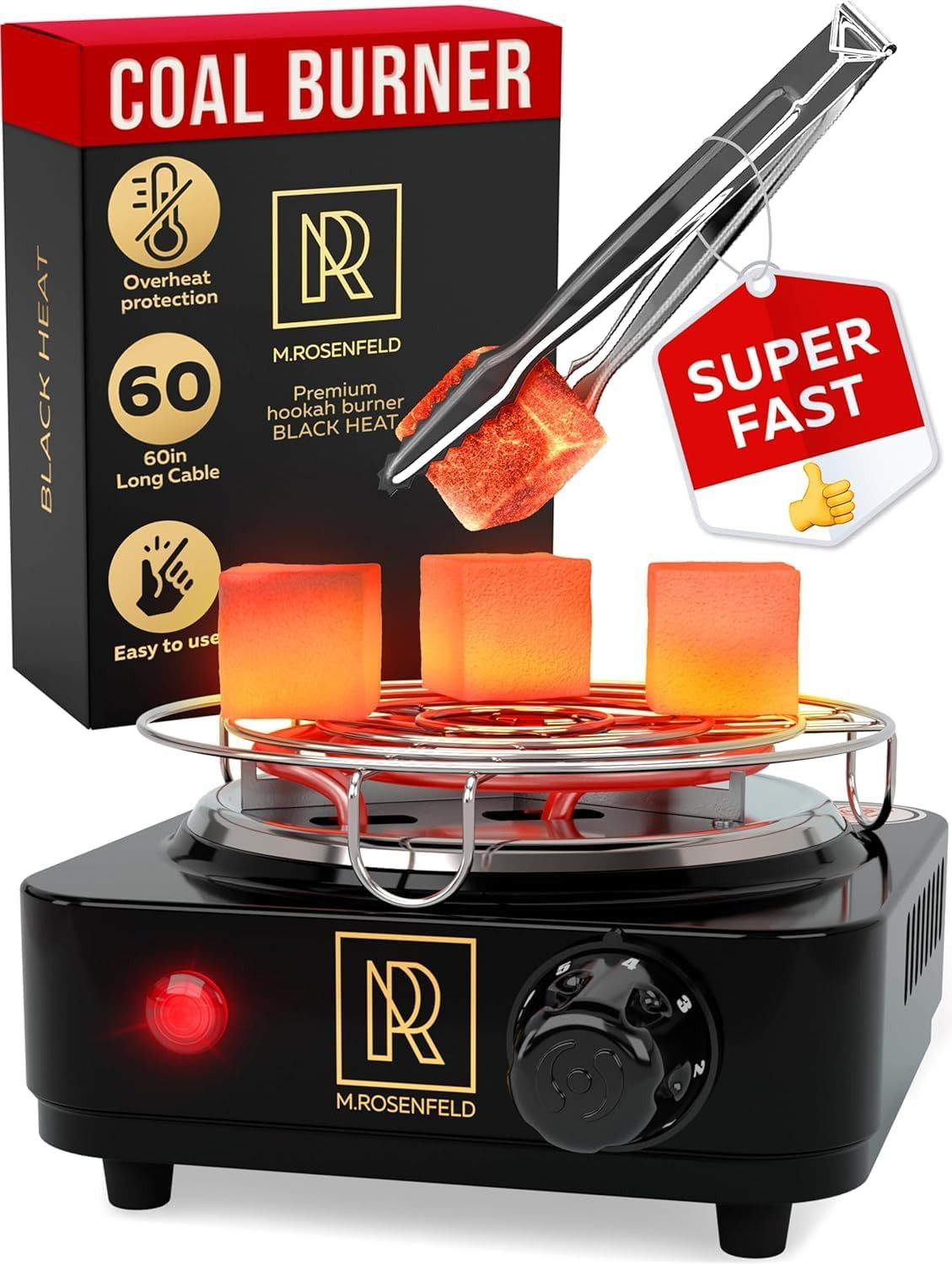 M. ROSENFELD Hookah Coal Burner 500W with Grid – Coal Burner for Hooka Cubes Bla