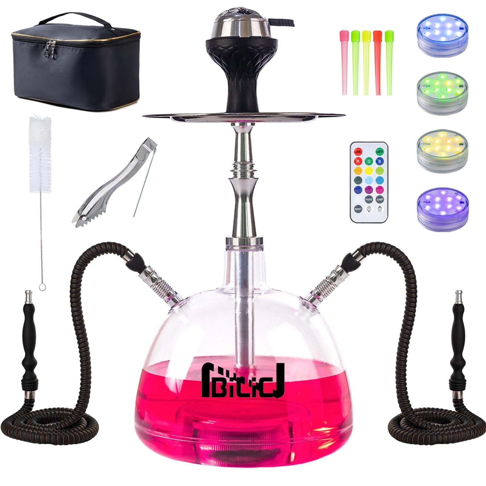 Modern Hookah Set – Complete Shisha Hookah Set with 2 Hoses, LED Light & Trav…