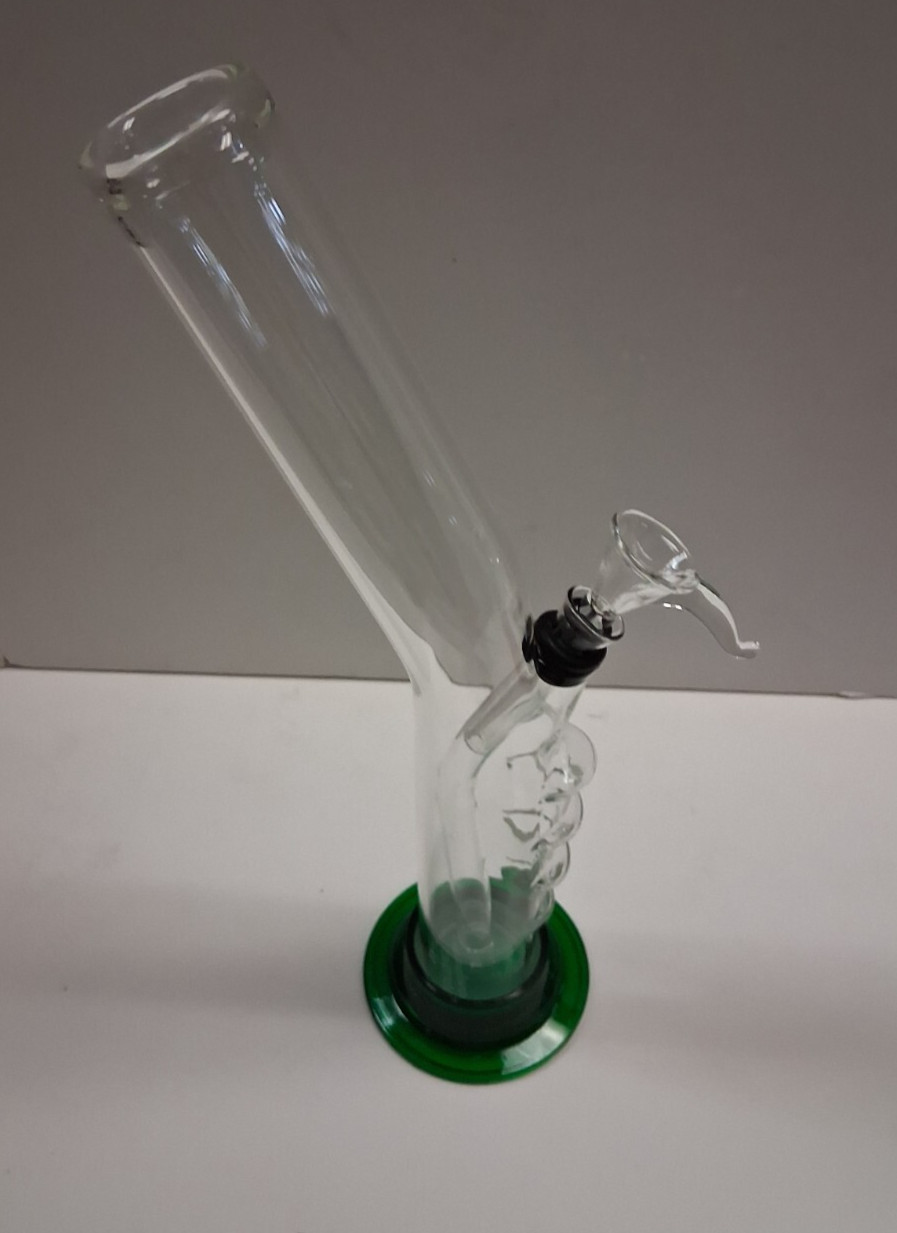 12&Prime; BENT HANDGRIP NORMAL WALL GLASS WATER PIPE BONG HOOKAH PULL CARB 1.5&Prime;M