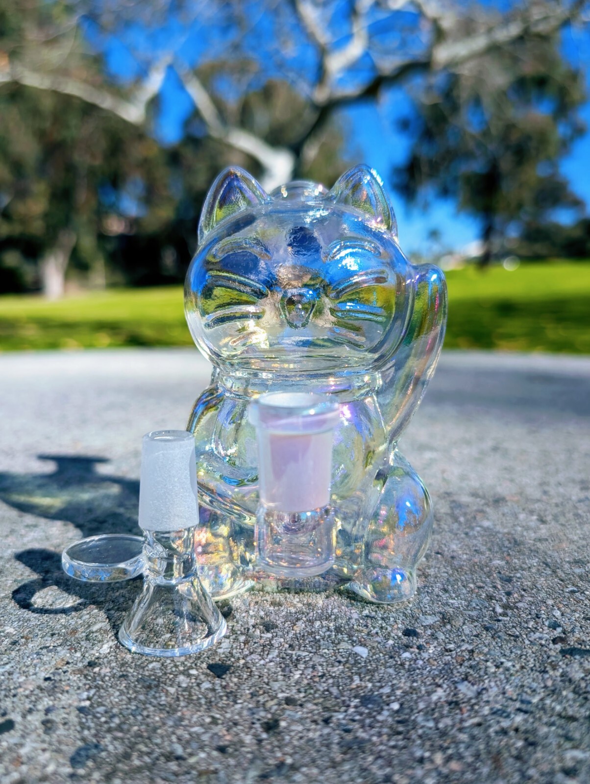 5.5&Prime; Rainbow Waving Lucky Cat Maneki Neko Smoking Water Pipe Hookah Bubbler Bong