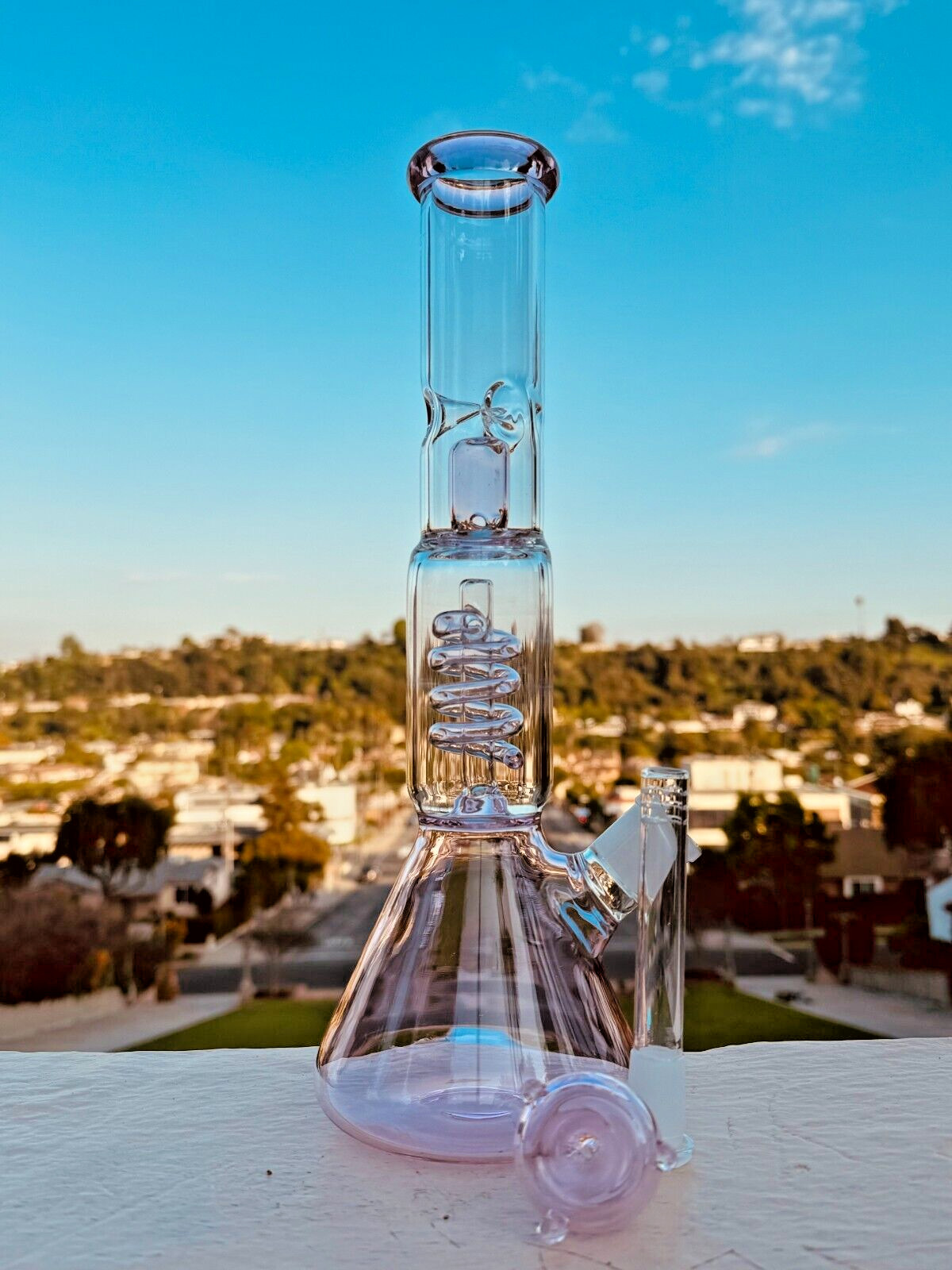 13&Prime; Pink Glass Heavy Bong Hookah Water Pipe Heavy Beaker with Custom Made Bowl
