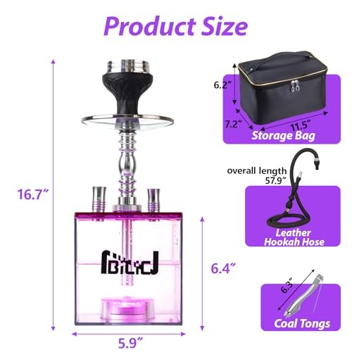 2 Hose Acrylic Cube Shisha Hookah Set with LED Light – Large Purple
