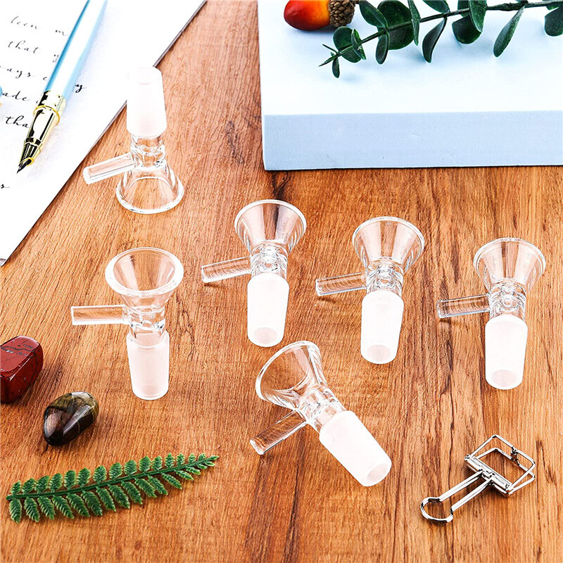 6PCS 14mm Male Glass Bowl Slide Clear Handle Tobacco Bowl Pipe For Smoking Bong