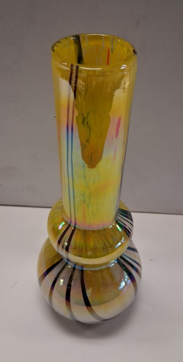8&Prime; HEAVY SOFT GLASS WATER PIPE BONG HOOKAH BUBBLE PULL BOWL CARB STRIPED 089