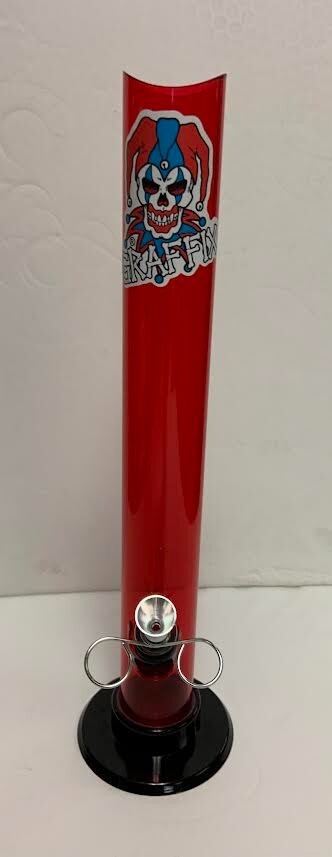 12&Prime; GRAFFIX ACRYLIC PLASTIC STRAIGHT TUBE WATER PIPE BONG PULL BOWL RED 1.5&Prime;M