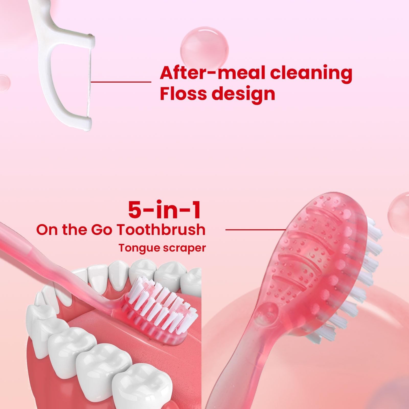 70ct Mini Disposable Toothbrushes with Toothpaste, 5-In-1, No Rinsing | Water…
