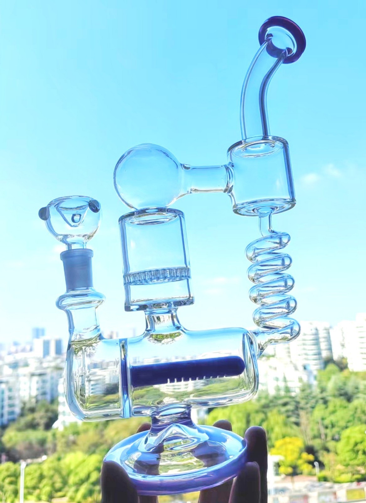 Coil Honeycomb For Glass bong Recyler Rigs lavende smoking water pipe 11.7”