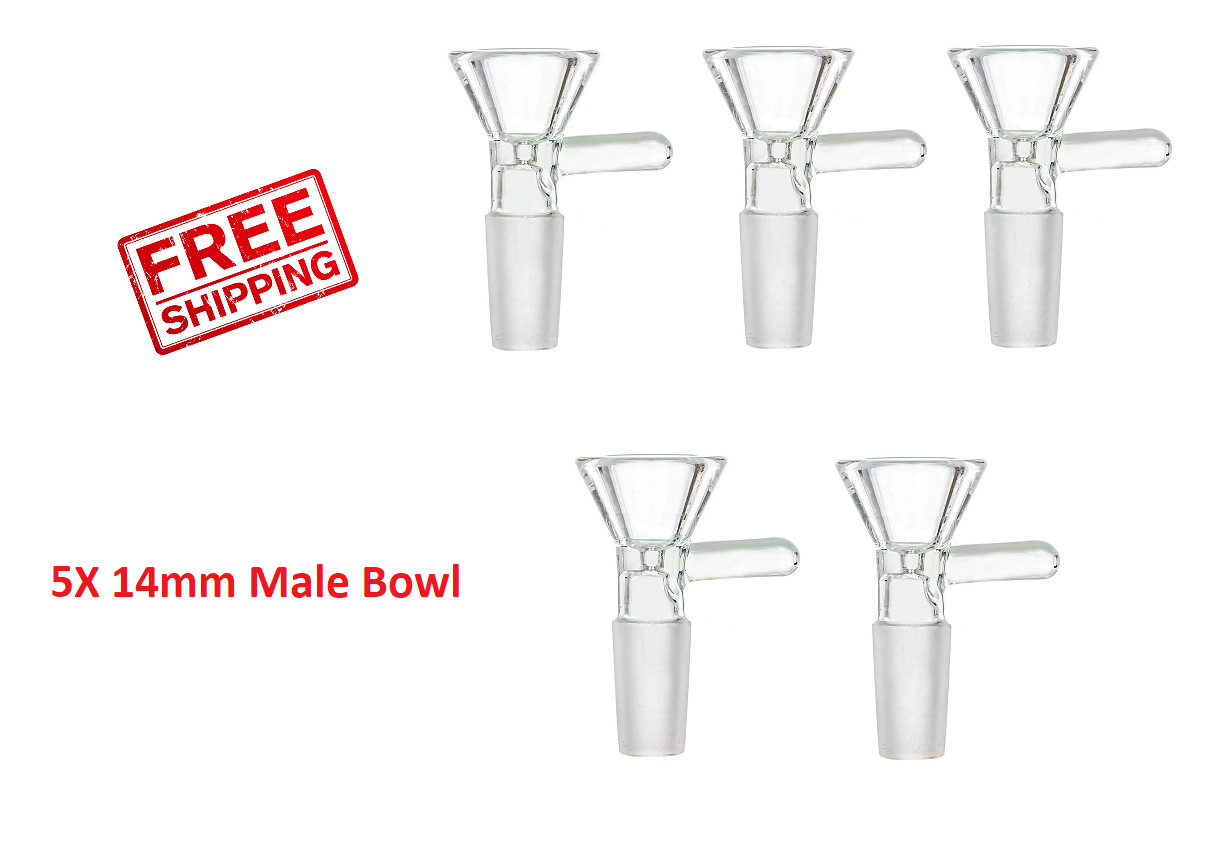 5PCS X 14mm Premium Male Glass Bowl for Water Hookah Bong Replacement Head