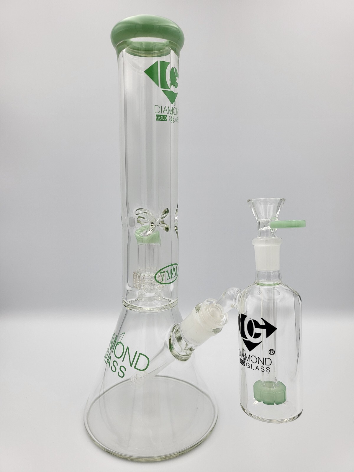 14&Prime; Diamond Glass 7mm Bong With Ashcatcher High Quality Bong w/ Showerhead Perk