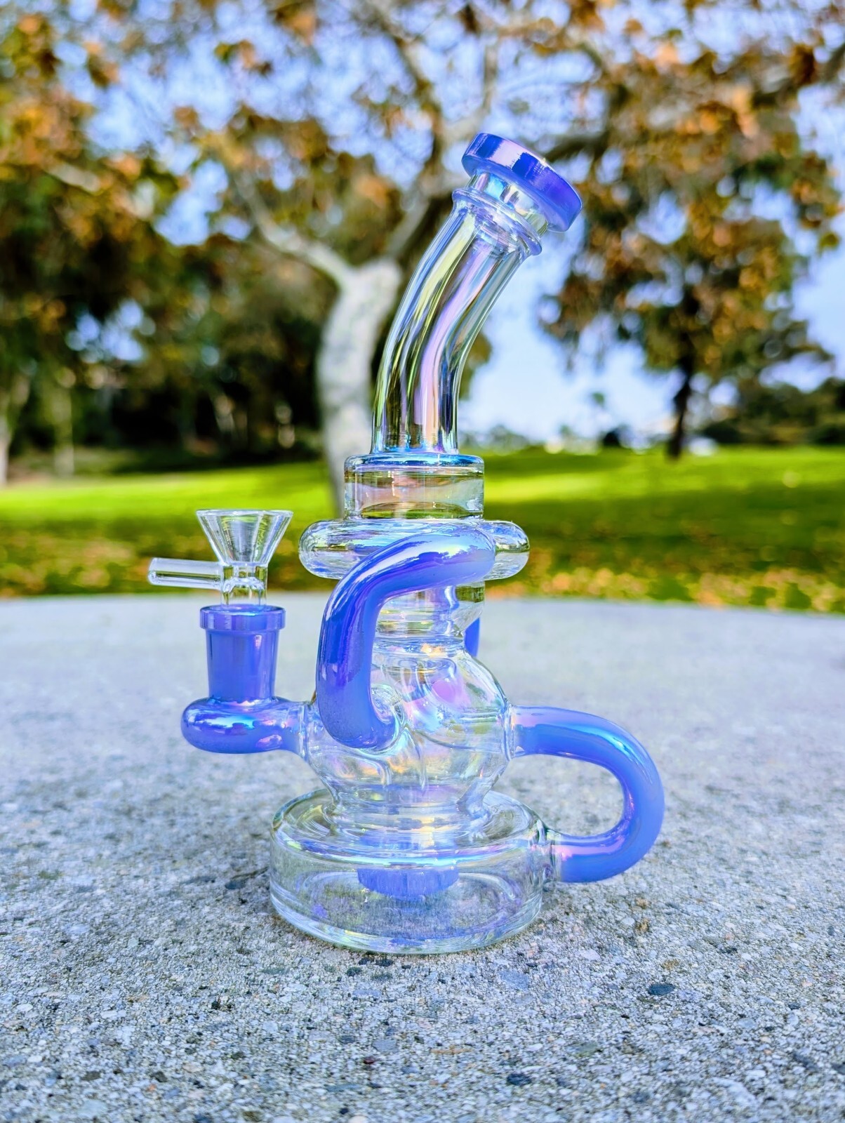 8&Prime; Blue Rainbow Recycler Matrix Tobacco Smoking Water Pipe Hookah Bubbler Bong