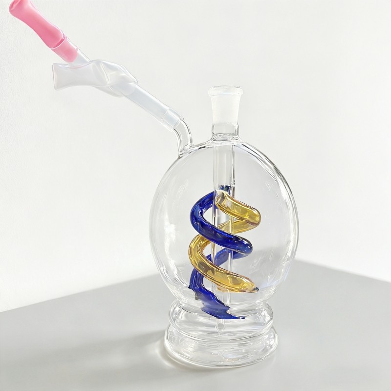 4.5&Prime; Premium Glass Water Pipe with Dual Spiral Percolator Blue Gold Orb Bong
