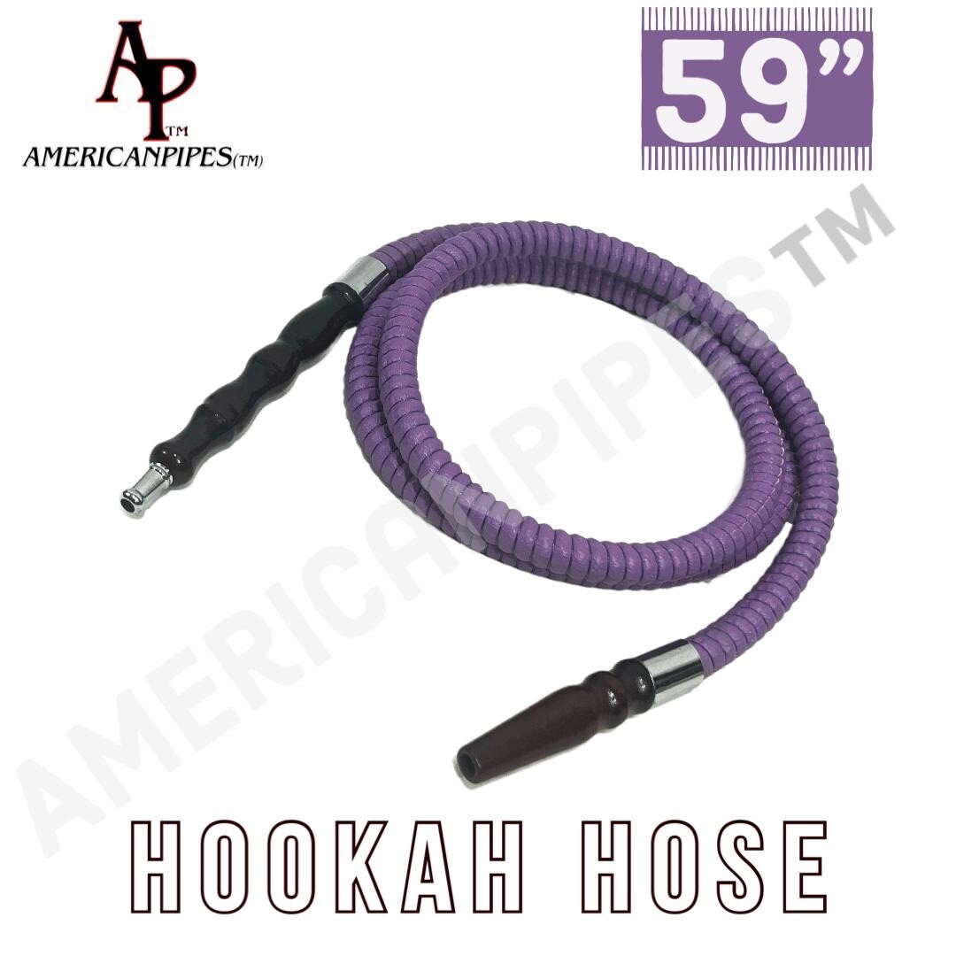 INHALE®️59 Inch Long Leather Wrapped Wooden Handle Hookah Hose