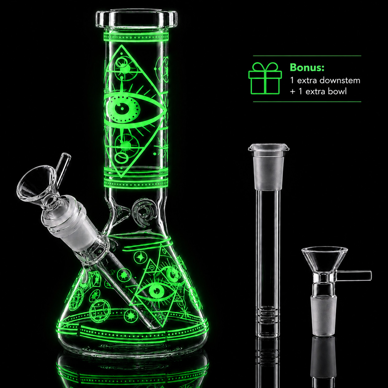 8&Prime;Eye Glow in Dark Glass Bong Water Pipe Beaker 14mm 2Pack Bowl Tobacco Screen