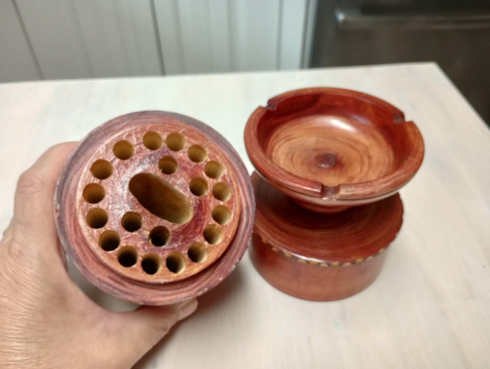 Hand Carved Wood Smoking Set Holder And Ashtray From Mexican 420