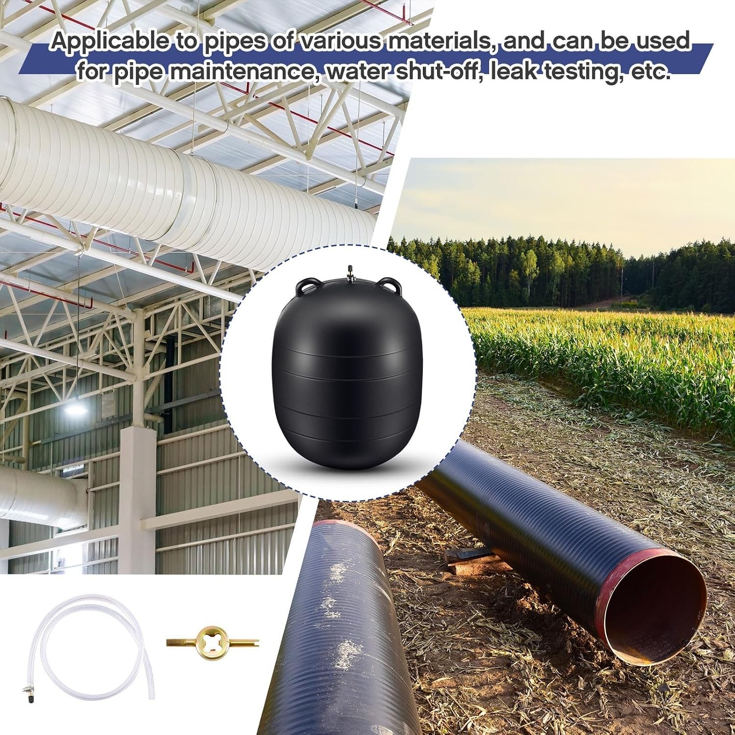Heavy Duty 20&Prime; Rubber Sewer Plug – Inflatable Plumbing Balloon w/ 39&Prime; Hose