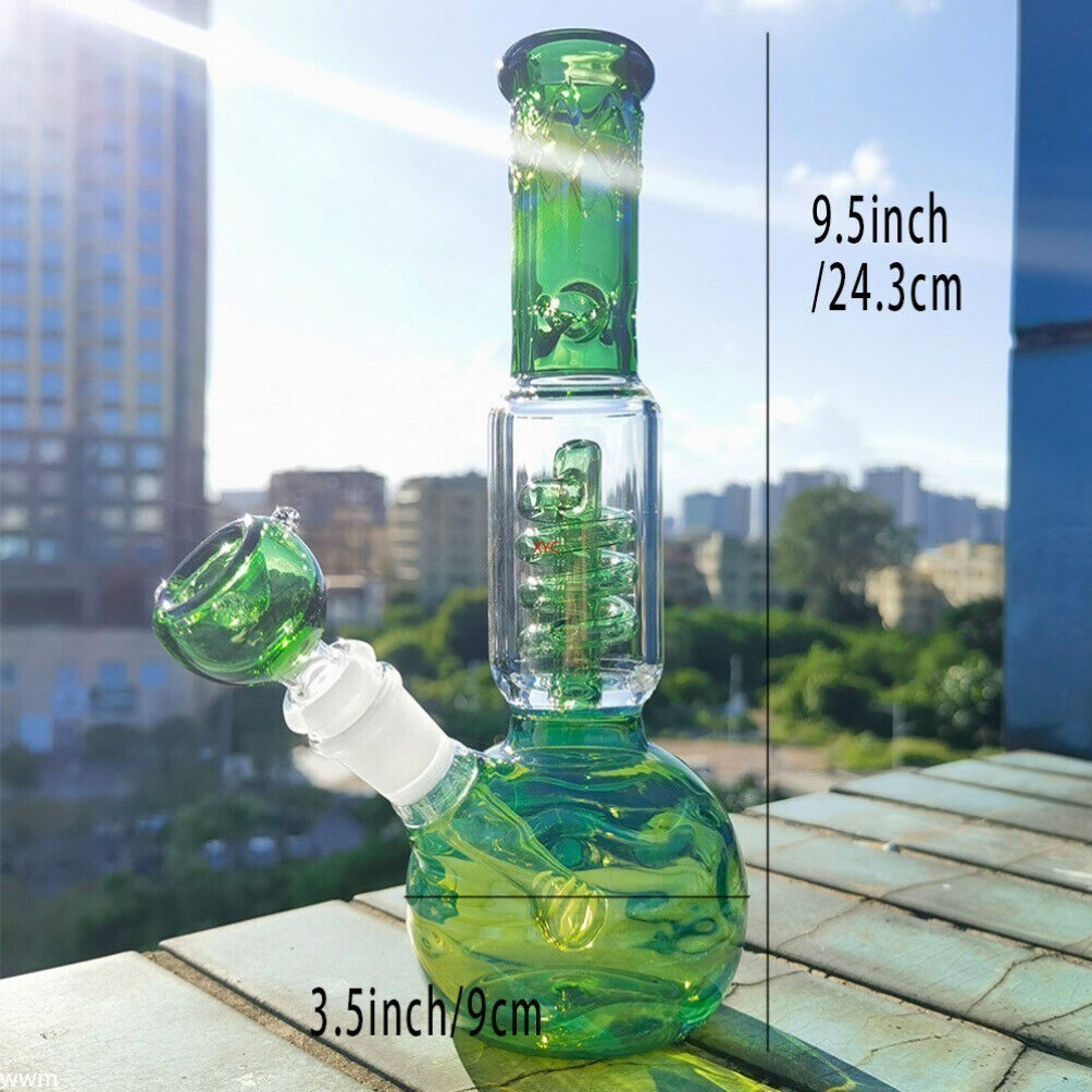 9.5&Prime; Green Glass Water Pipe Bong Shisha Pipes Smoking Hookah W/ 14mm Male Bowl