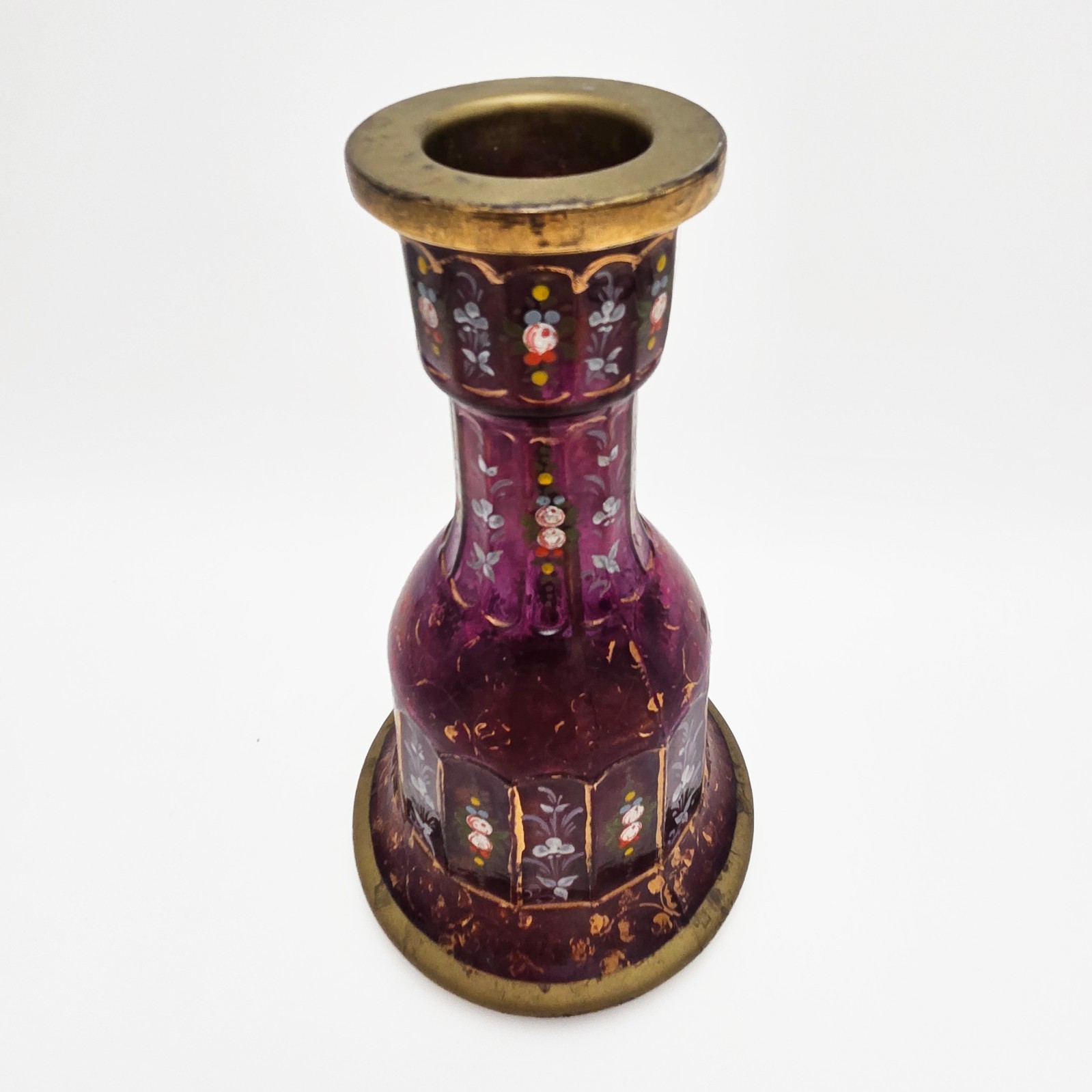 Antique Bohemian Amethyst Glass Hookah Base, Enamel and Gold Decoration – A15805