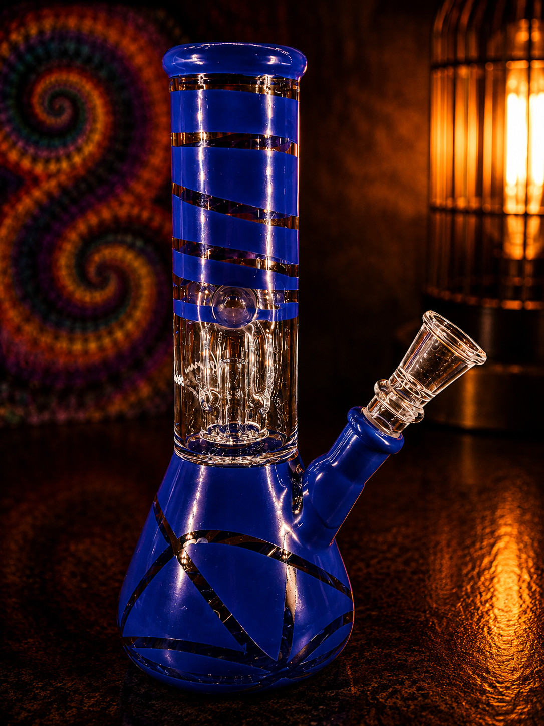 8&Prime; Blue Streaky Glass Beaker Water Pipe Bundle 8oz Smell Proof Jar Tube Set 3 Pc
