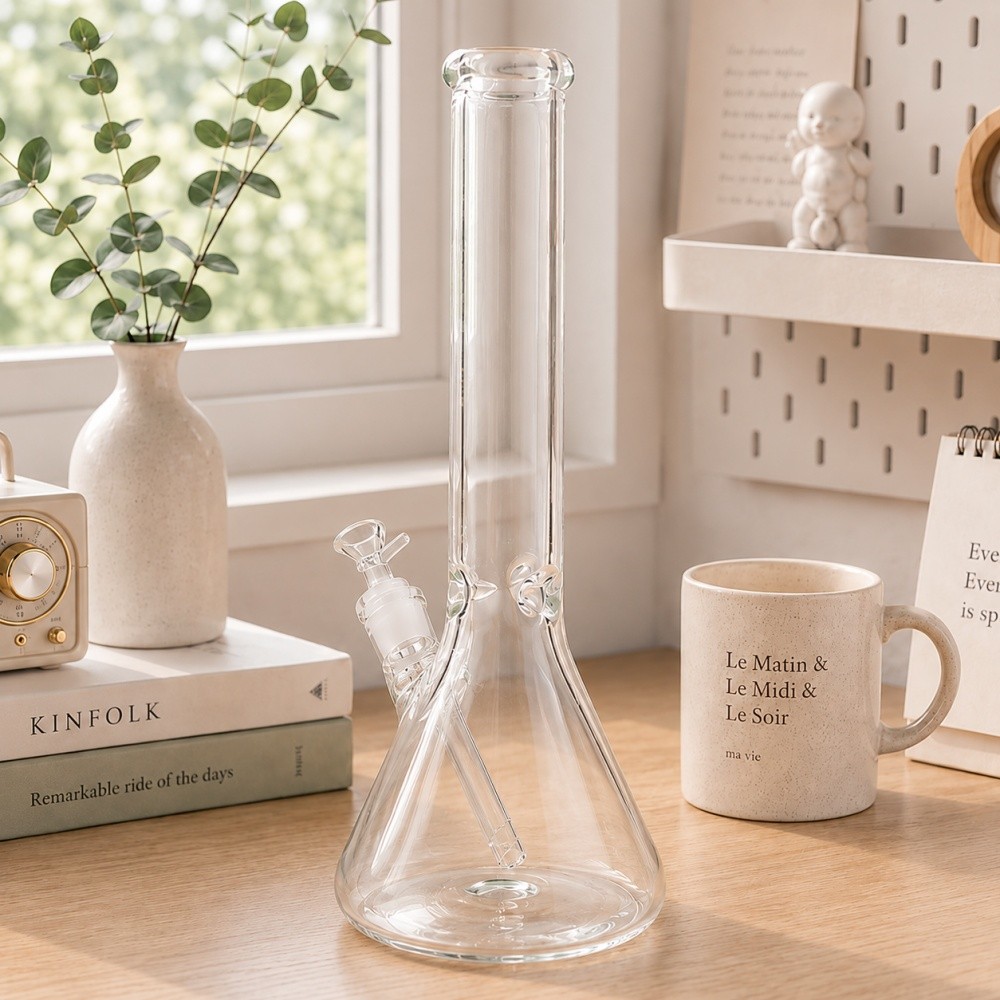 18&Prime; Heavy 7mm Thick Glass Bong Heavy Bong Clear Smoking Beaker Hookah Water Pipe