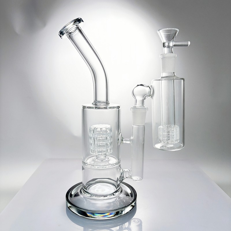 9 » Birdcage Perc Glass Bong Hookah w/14mm 90° Matrix Perc Ash Catcher Dual Perc