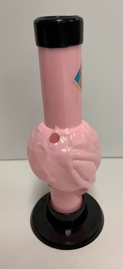 6&Prime; MINI ACRYLIC PORTABLE STRAIGHT ALIEN HEAD WATER PIPE THUMB CARB PINK 1&Prime;M
