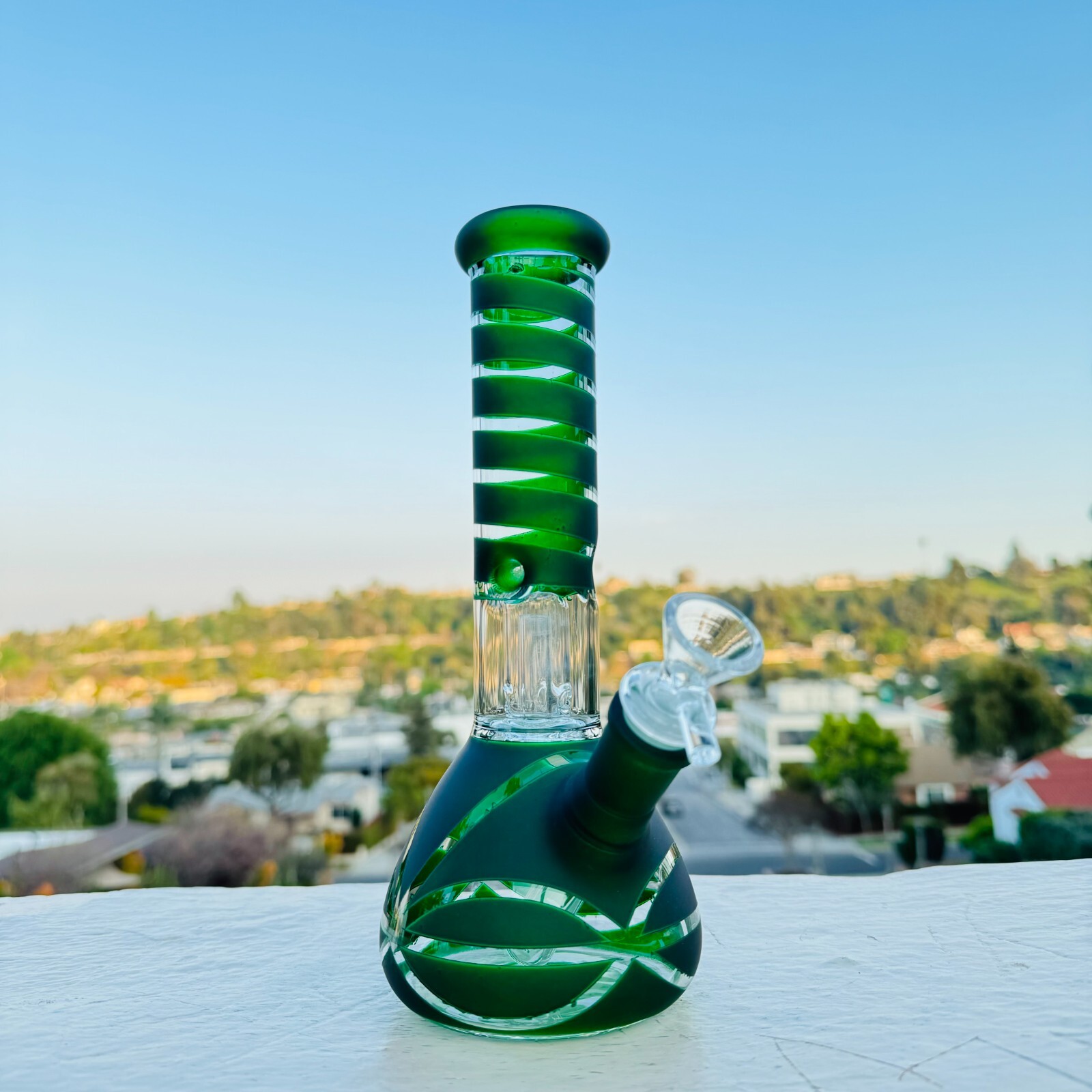 9 »Hookah Glass Water Bong Thick Bubbler Percolator Beaker Green with 14mm Bowl