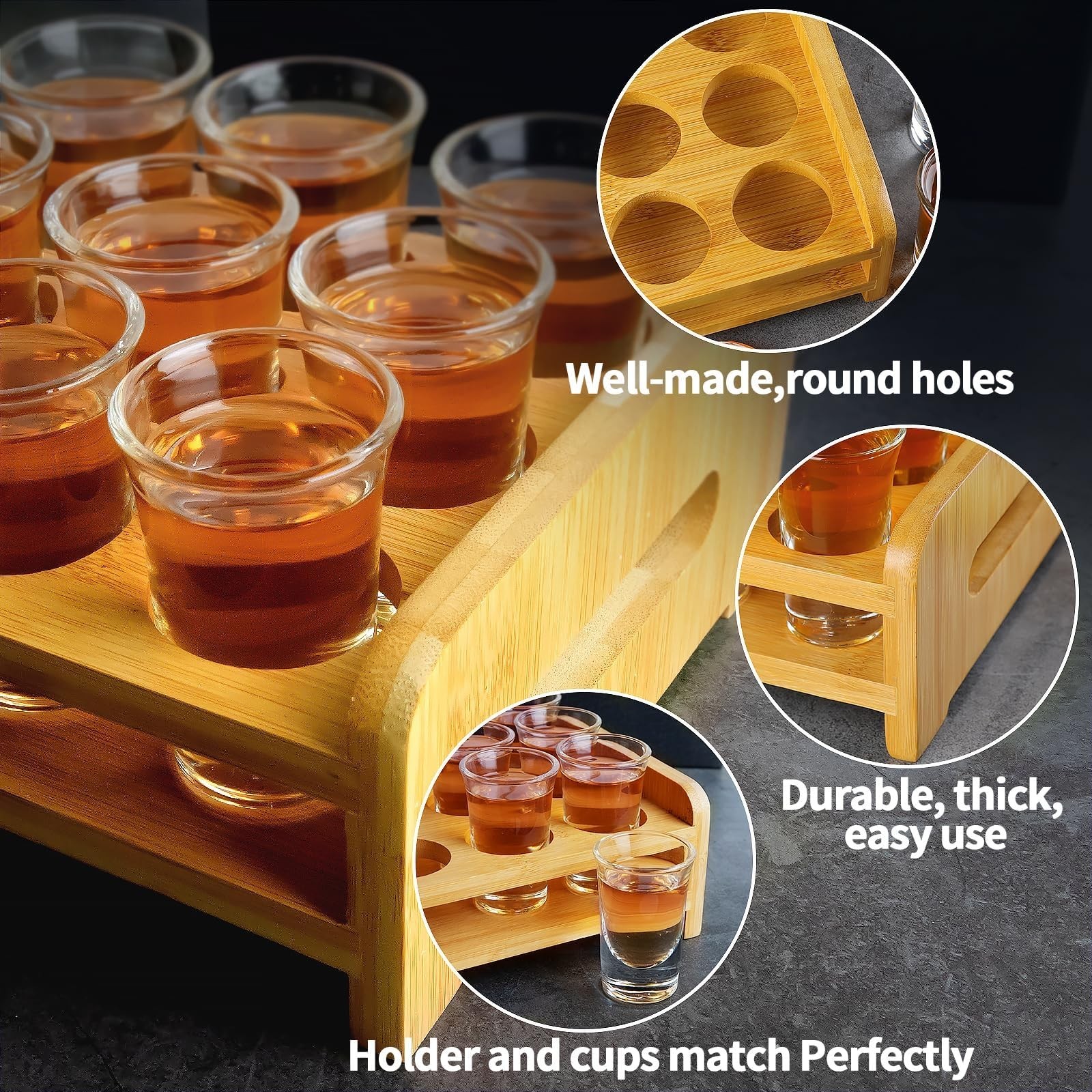 Shot Glasses Set of 12 Tray Serving Holder 1oz/30ml Bulk Glass Cups Thick Bas…