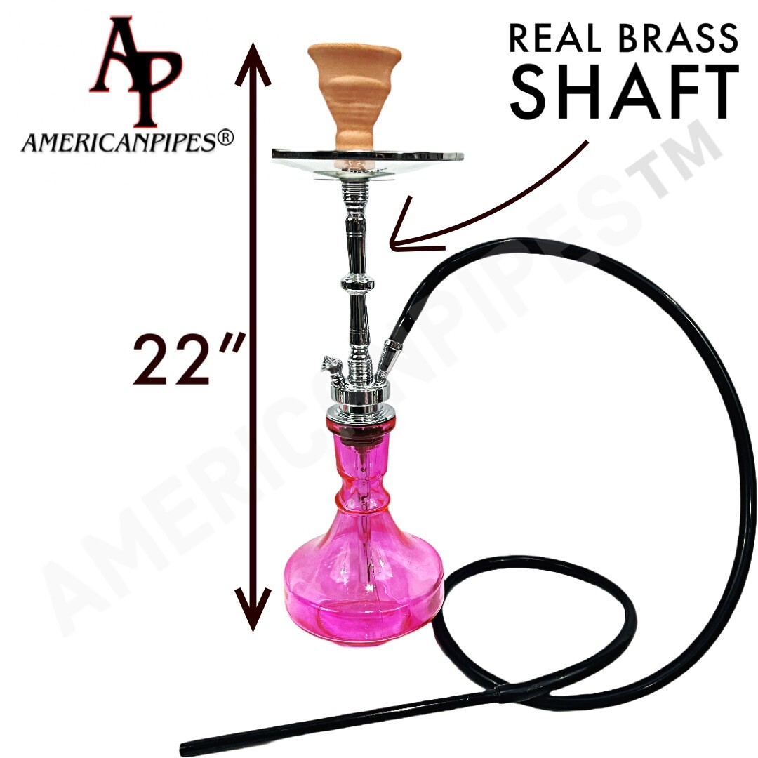 INHALE®️22” HOOKAH SOLID BRASS SHAFT, SILICONE HOSE, GLASS TRAY