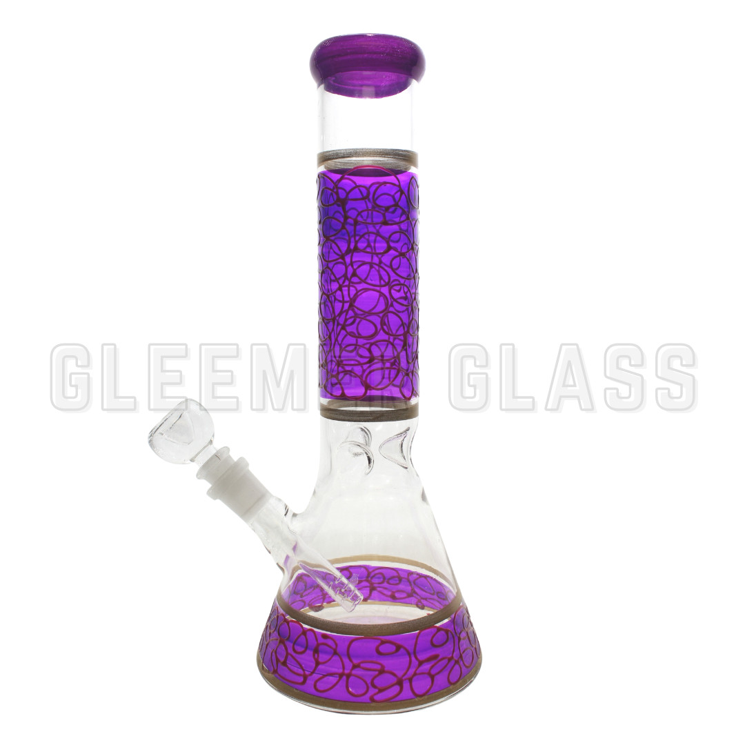 Hookah Water Pipe Glass 12&Prime; Purple Hand Painted Tobacco Bong Smoking Pipe w/Bowl