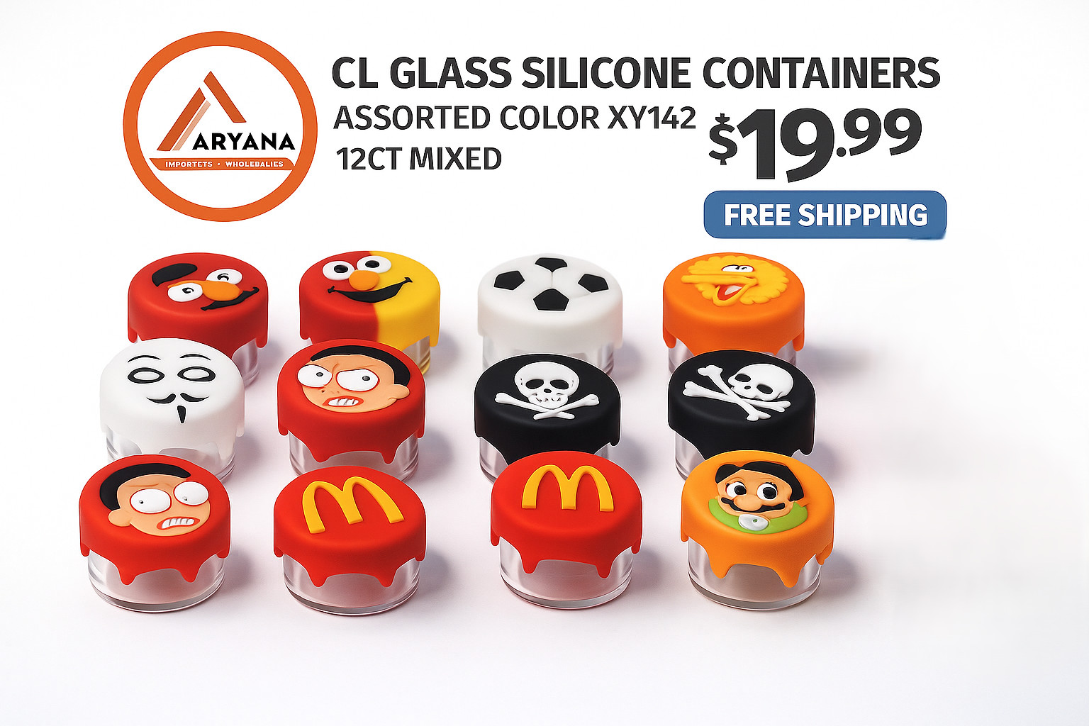 GLASS SILICONE CONTAINERS – ASSORTED COLOR XY142 – 12CT MIXED PACK