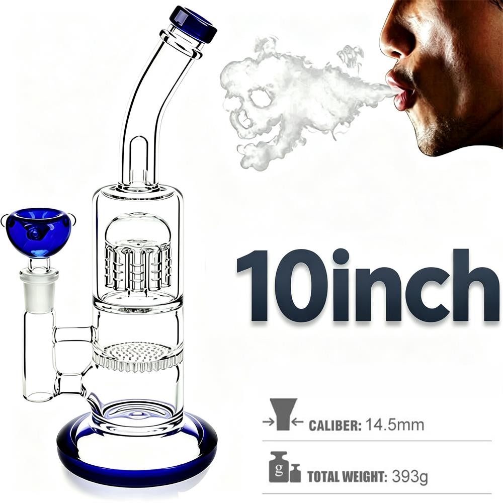 10 inch Blue Heavy Glass Bong Shisha Percolate Hookah Water Pipe w/ 14mm Bowl