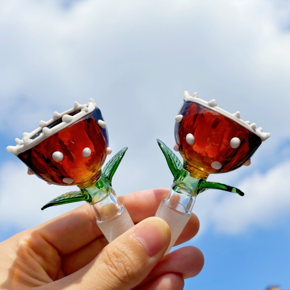 14mm Male Amber Flower Glass Tobacco Bowl Smoking Bong Water Pipe Slide Jiont